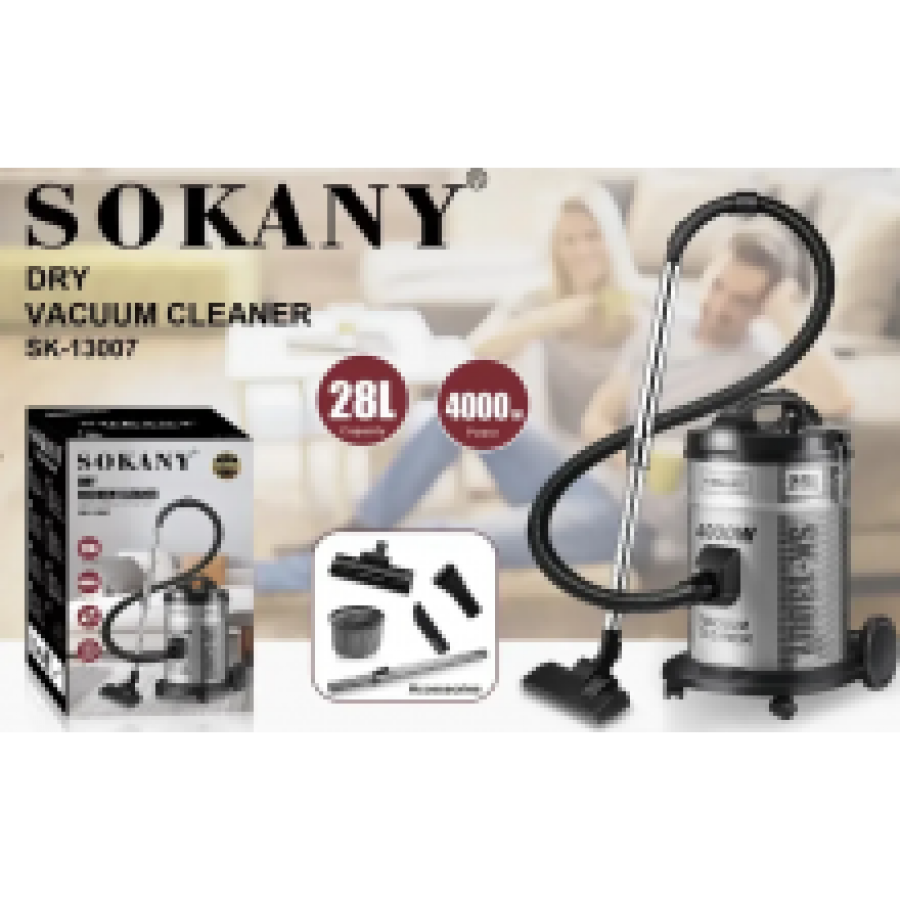 Пылесос профессиональный строительный Sokany SK-13007, мощный 4000 Вт с мешком 3 насадки 28 л
