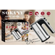 Ручний електричний міксер Sokany SK-6637, 400 Вт, 5 швидкостей, 2 комплекти насадок