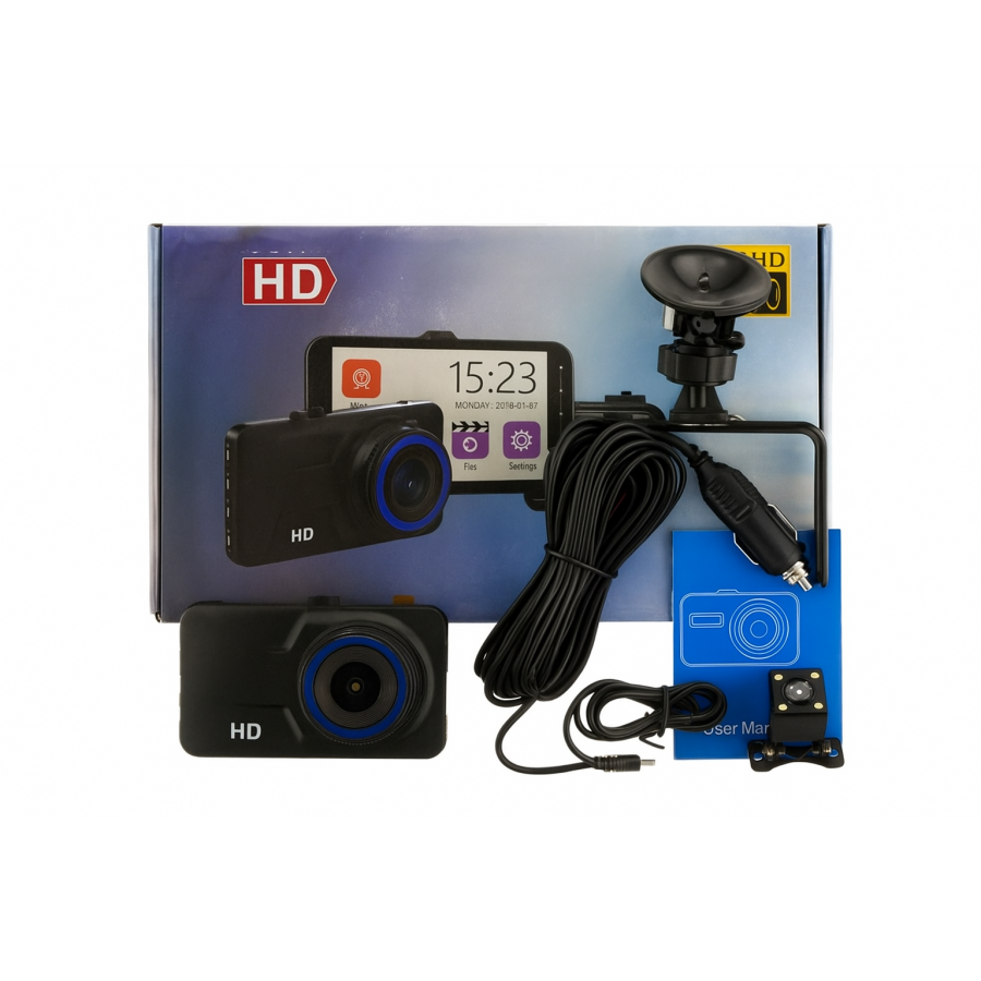Відеореєстратор A11B із сенсорним дисплеєм 4", Full HD 1080p, 2 камери, нічне бачення, G-сенсор