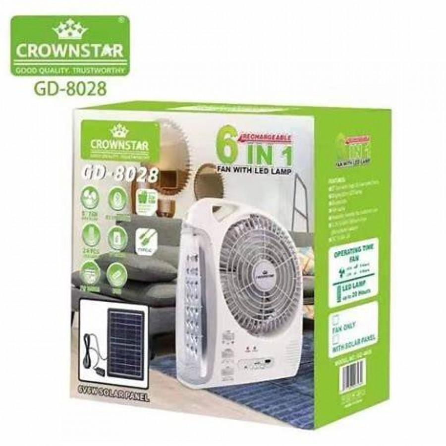Вентилятор портативний GD-8028 (6в1, 8", сонячна панель, Bluetooth, радіо, LED, 5500 мАг)