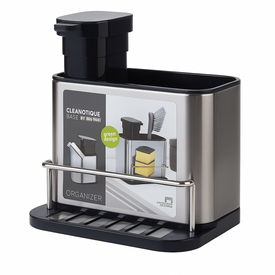 Диспенсер для моющего средства BY-886/PK-1 (с дозатором, металлический корпус, органайзер для губки и щётки)