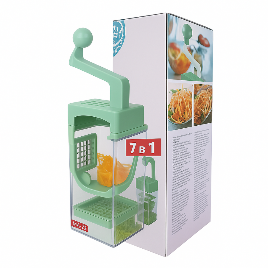 Овочерізка-подрібнювач 7в1 MA-22 (ручна, з контейнером, змінні леза, багатофункціональна терка)