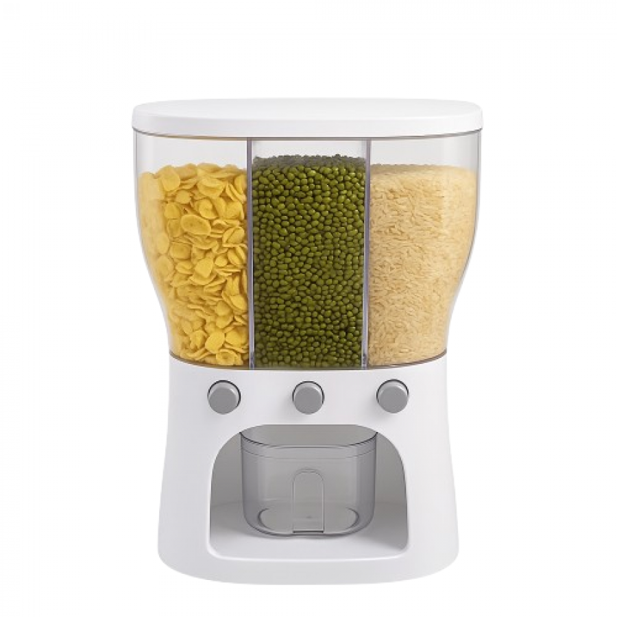 Органайзер для круп круглый MA-2000 (3 секции, диспенсер, настольный контейнер с дозатором)