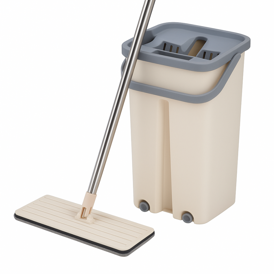 Швабра с ведром и вертикальным отжимом MOP S2.1 5,5 л — комплект для влажной уборки в бежевой коробке