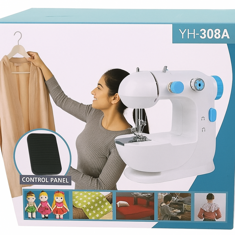 Портативна швейна машинка 308A - компактна, 2 режими, реверс, педаль, LED підсвічування