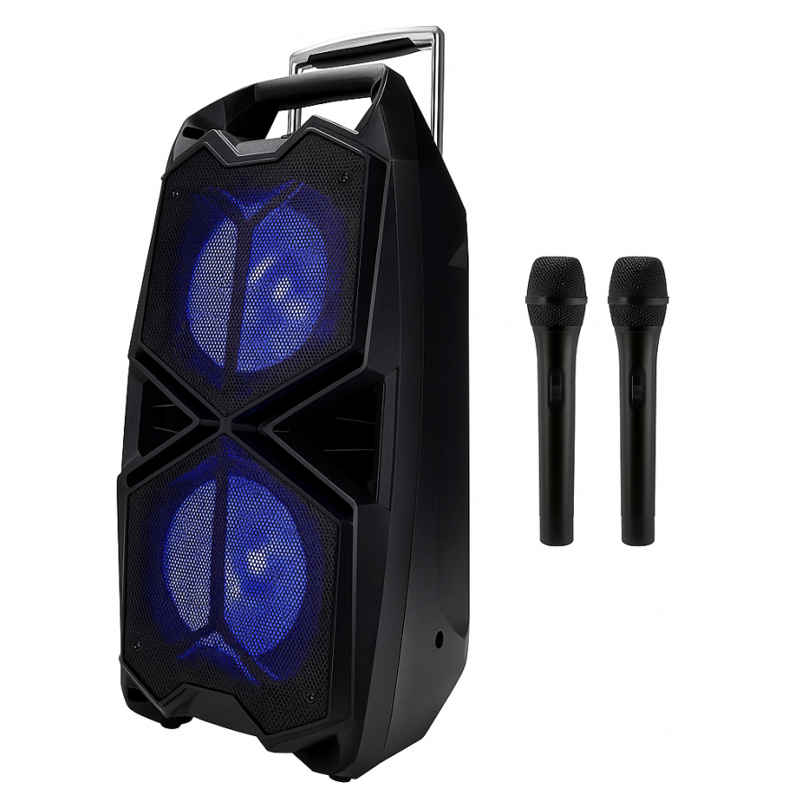 Акустическая колонка Goldteller GT-6068 | Bluetooth, 2 беспроводных микрофона, 12", LED, караоке