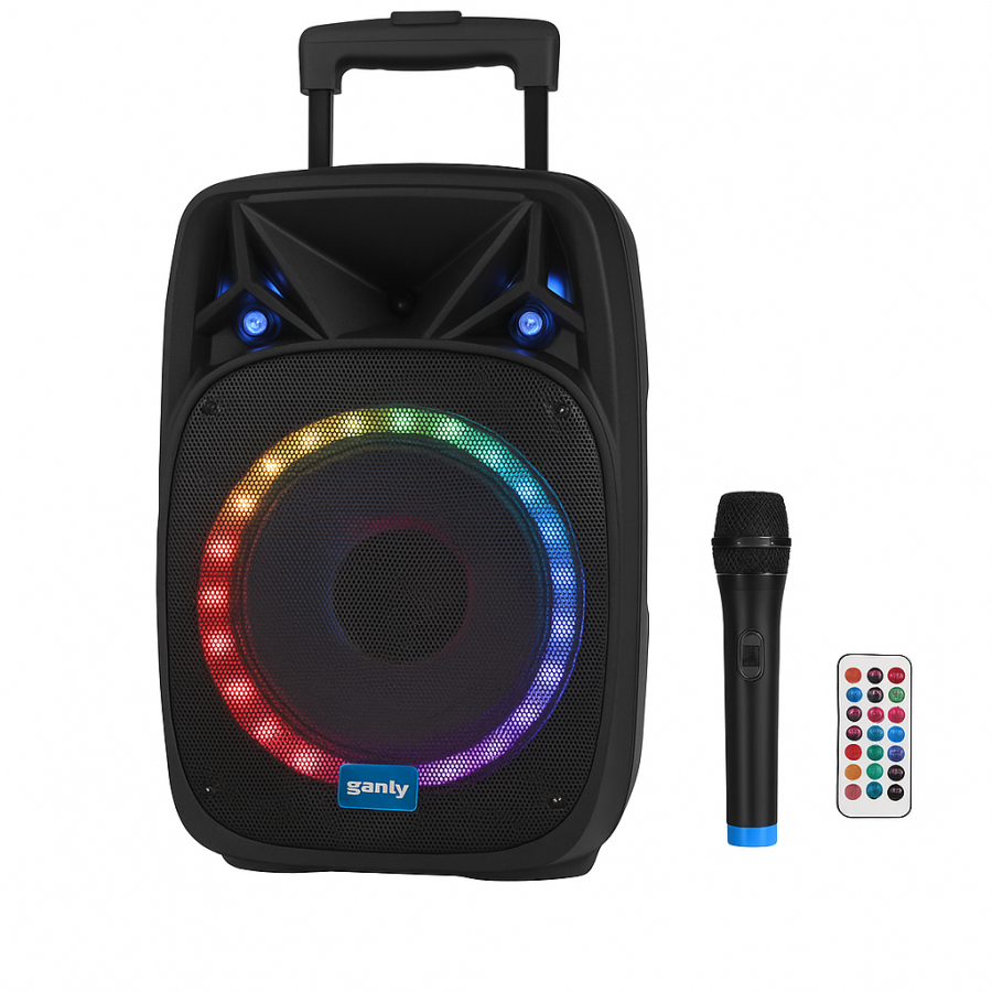 Акустична система GZ-W1312 12" з бездротовим мікрофоном, Bluetooth, LED-підсвічуванням та пультом – 30Вт