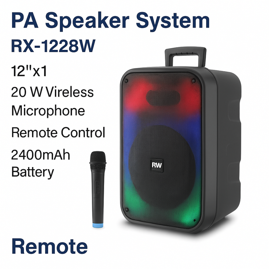 Акустична система RX-1228W 12" з підсвічуванням, мікрофоном та пультом - Bluetooth колонка 20 Вт