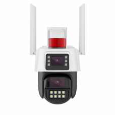 Камера видеонаблюдения PTZ WiFi P05 (ICSEE, уличная, 2 объектива, сирена и мигалка)