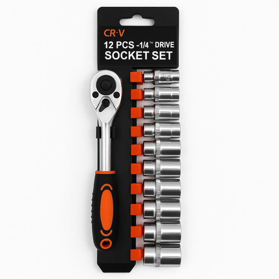 Набір головок з тріскачкою CR-V 1/4" 12 предметів (Socket Set, хром-ванадій)