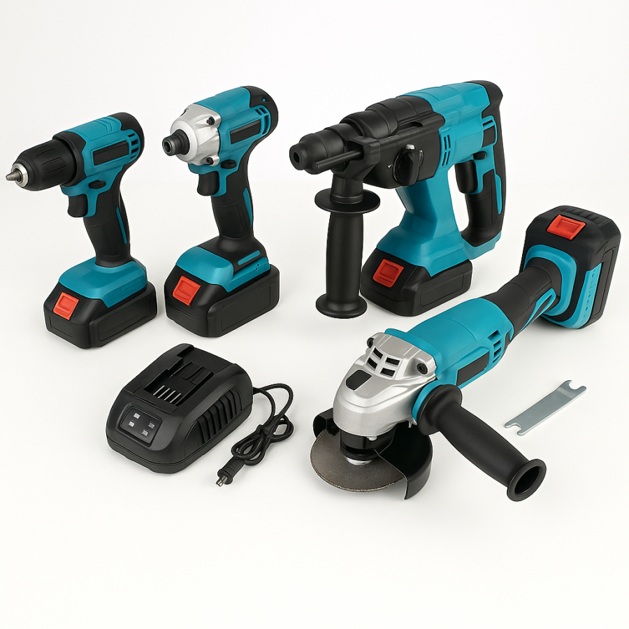 Набір акумуляторний 4в1 AT-TZ0204Z (шуруповерт, болгарка, гайковерт, перфоратор, кейс, 2 акумулятори)