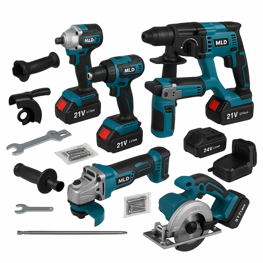Набор инструментов 5в1 AT-TZ0205Z (шуруповёрт, болгарка, гайковёрт, перфоратор, циркулярная пила, кейс, 2 аккумулятора)