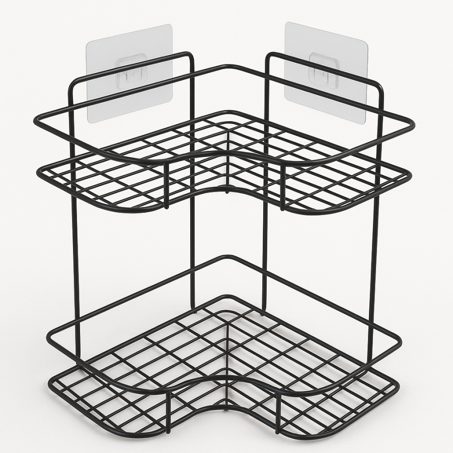 Кутова металева полиця-тримач для ванної кімнати Storage Rack (настінна, 2 рівні)