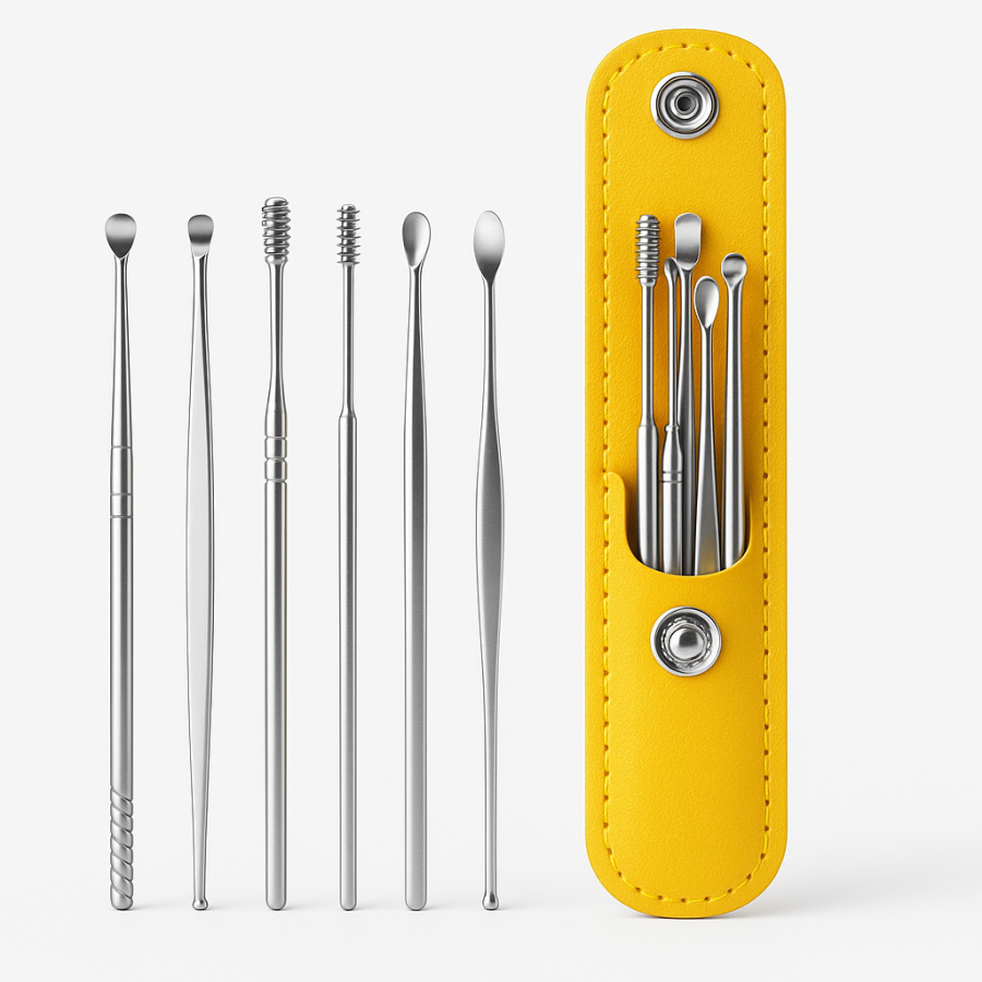 Набор металлических инструментов для удаления ушной серы (6 шт) с чехлом
