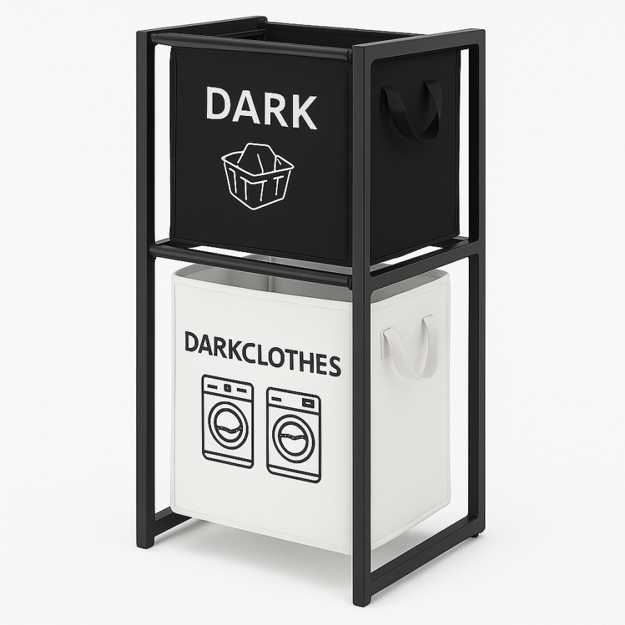 Корзина для белья двухсекционная SKLM-23 с металлическим каркасом и тканевыми мешками