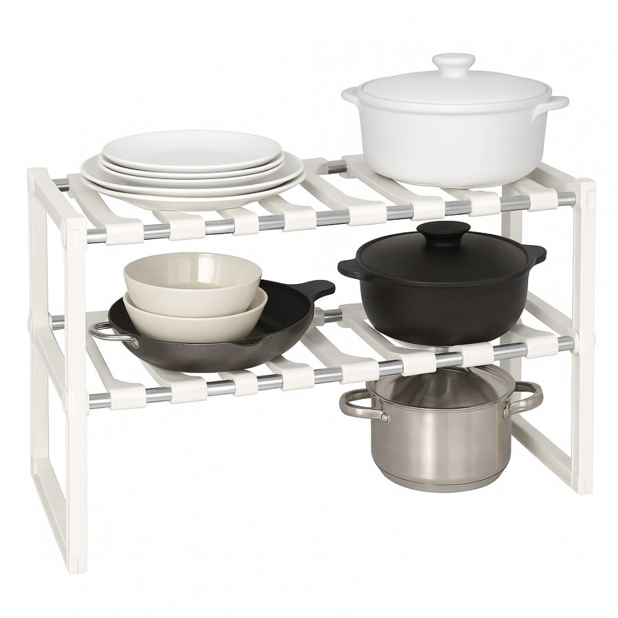 Полка под раковину 8009 двухъярусная, регулируемая (пластик + металл)