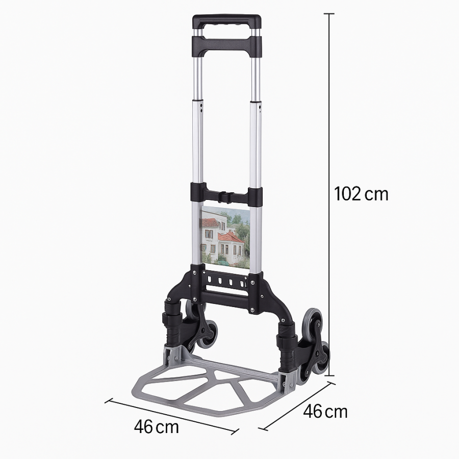 Складная алюминиевая тележка SH-7031-P-TPR с 3 колесами для лестниц (46×46×102 см)
