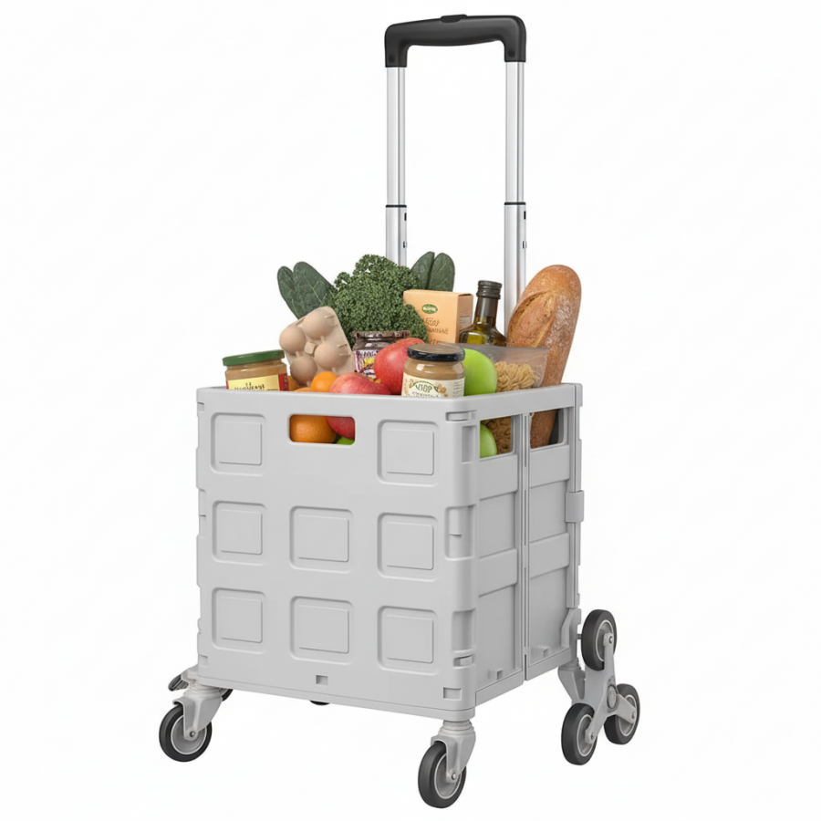 Тележка складная с ручкой YN8823, пластиковая корзина, 8 колес, металлическая рама