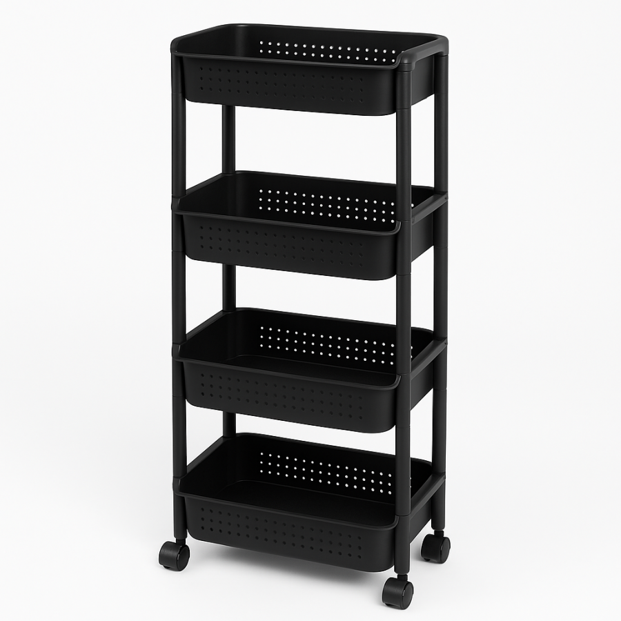 Этажерка пластиковая на колёсах SKLM-11, 4 яруса (100×40×26 см)