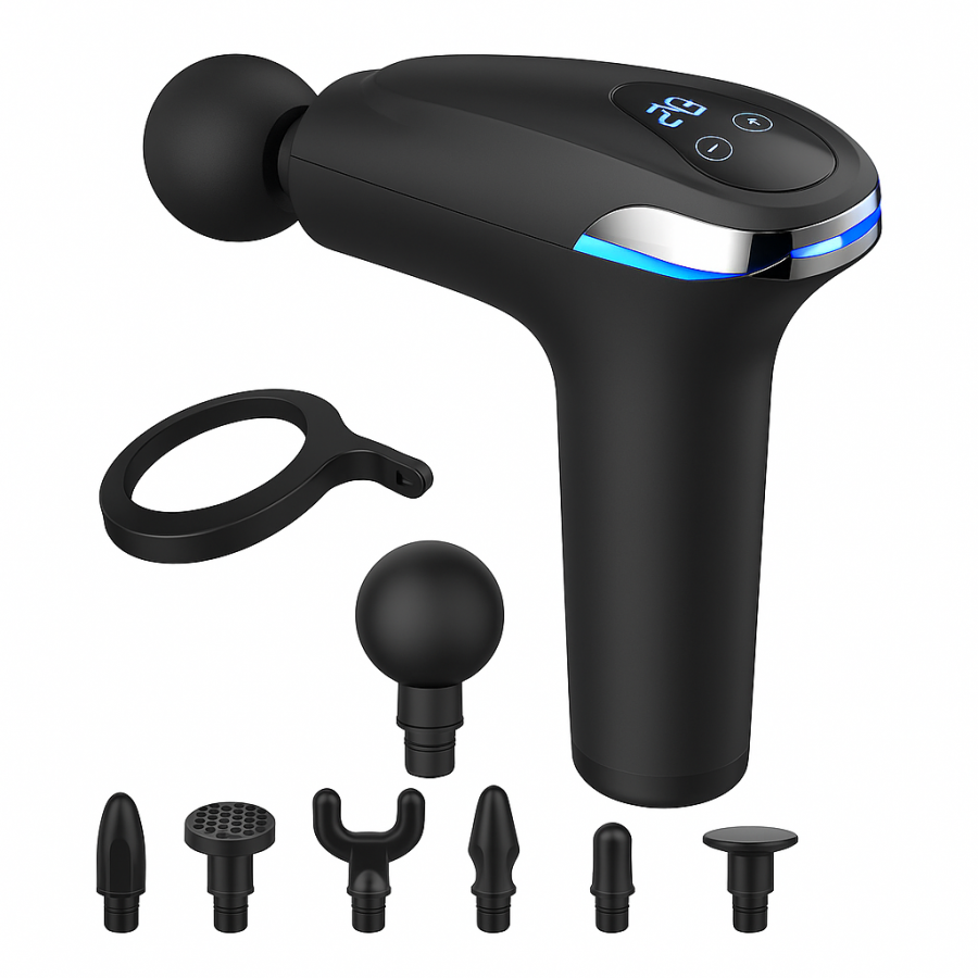 Массажный пистолет Fascial Gun HB-005 (глубокий миофасциальный массаж, 6 насадок)