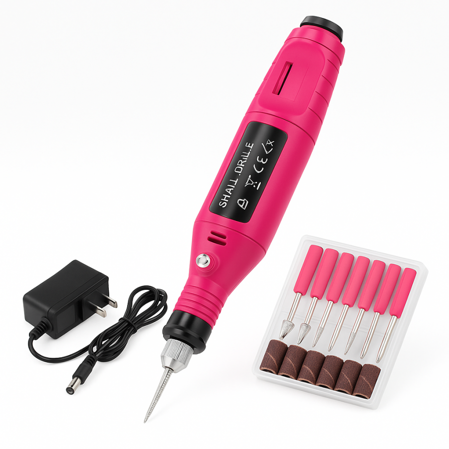Фрезер для манікюру та педикюру SMALL DRILL (рожевий, 6 насадок, 20 000 об/хв)