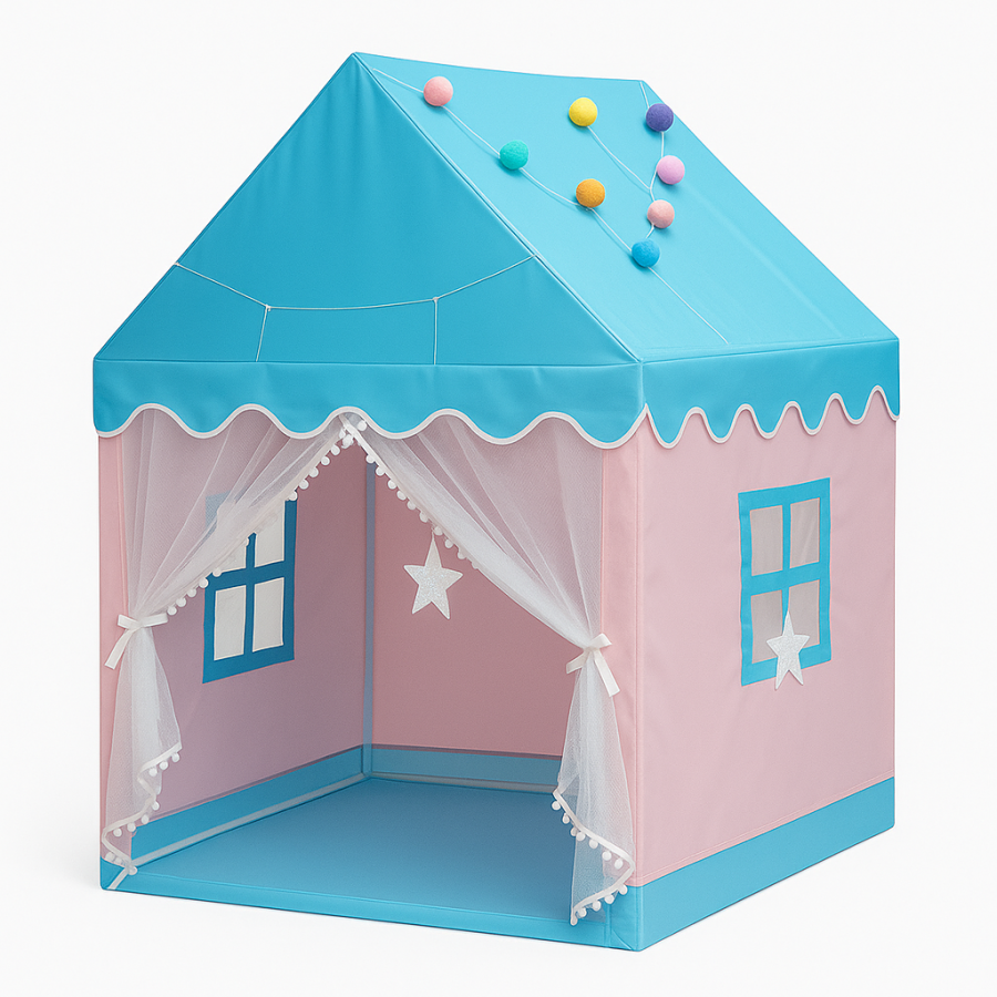 Детская игровая палатка-домик "Замок" AND 1083 (розово-голубая, с металлическим каркасом)