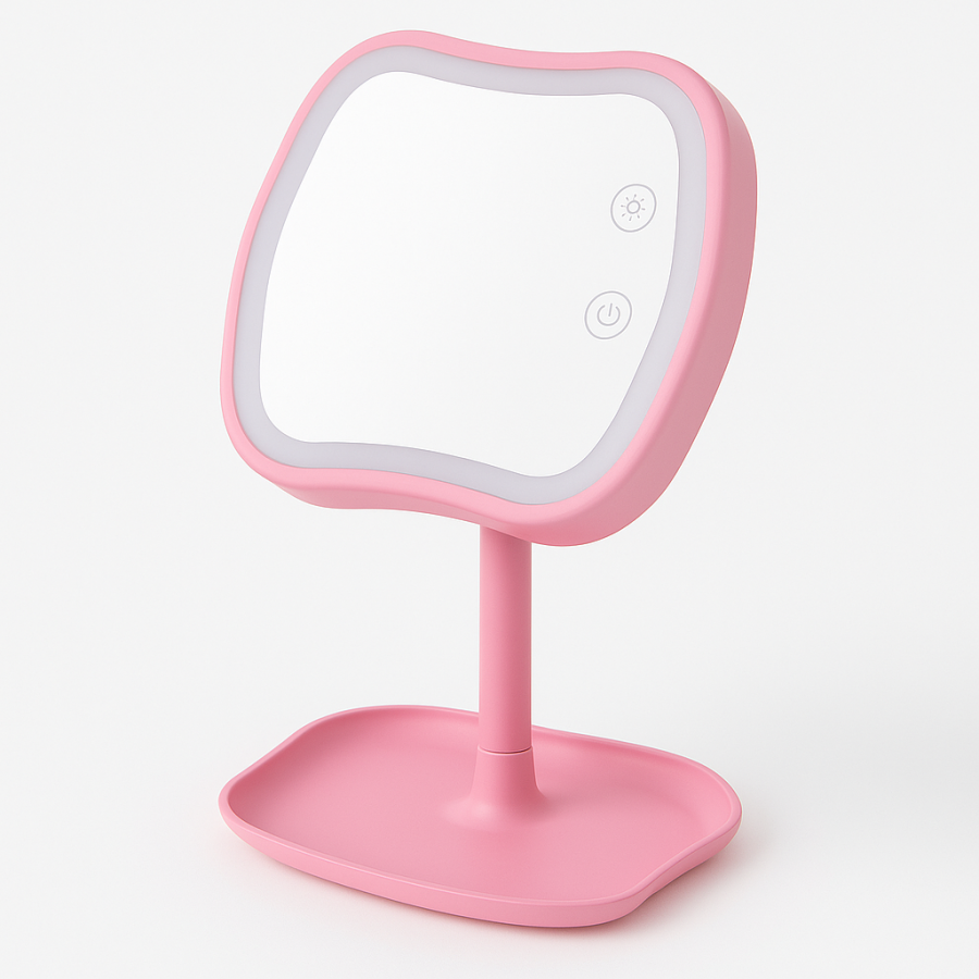 Зеркало с LED-подсветкой и подставкой Mirron Lamps W-58 (розовое, нестандартная форма)