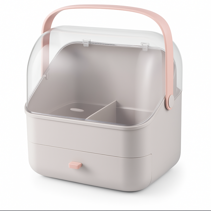 Органайзер для косметики з вітриною W-9 (2 секції, рожева ручка)