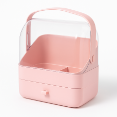 Органайзер для косметики YM206 з кришкою та ящиком (2 секції, рожевий, Single Drawer)