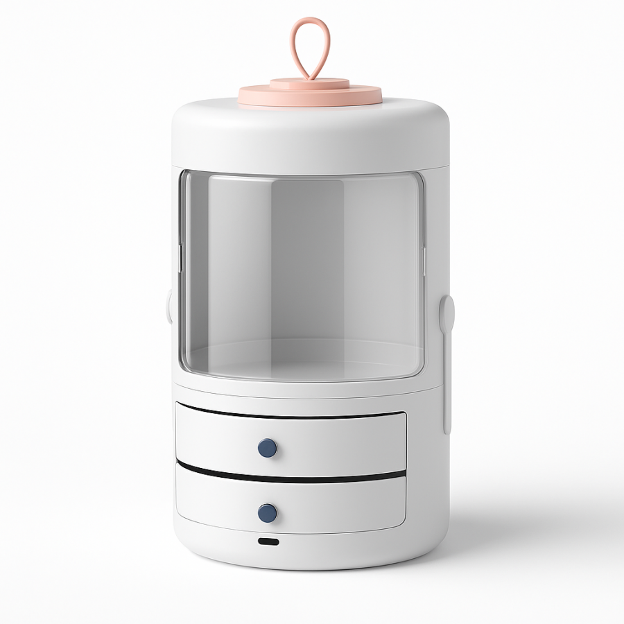 Органайзер для косметики циліндричний YM226 (4 секції, білий, з висувними ящиками)