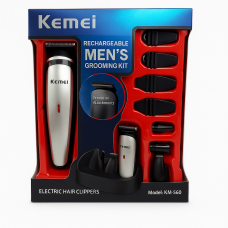 Машинка для стрижки Kemei KM-560 5 в 1 (перезаряджається, з насадками та підставкою)
