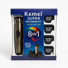 Машинка для стрижки Kemei KM-640 8 в 1 (триммер з насадками, зарядна підставка)