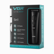 Машинка для стрижки VGR V-175 5в1 с насадками и LED-дисплеем — триммер для волос и бороды