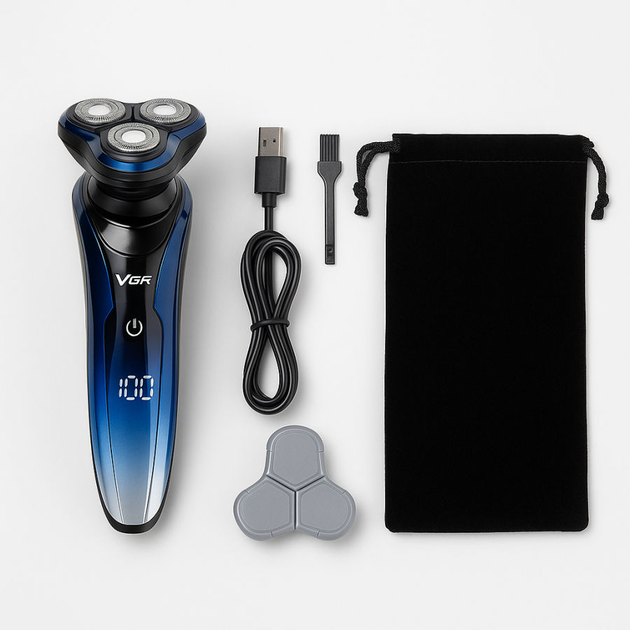 Электробритва VGR V-305 — роторная, беспроводная, водонепроницаемая, дисплей, триммер