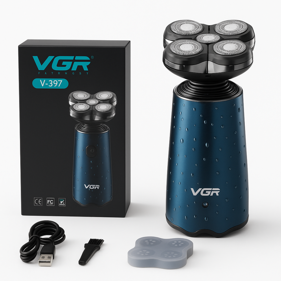 Электробритва VGR V-397 — роторная, 5 головок, водонепроницаемая, беспроводная, USB Type-C
