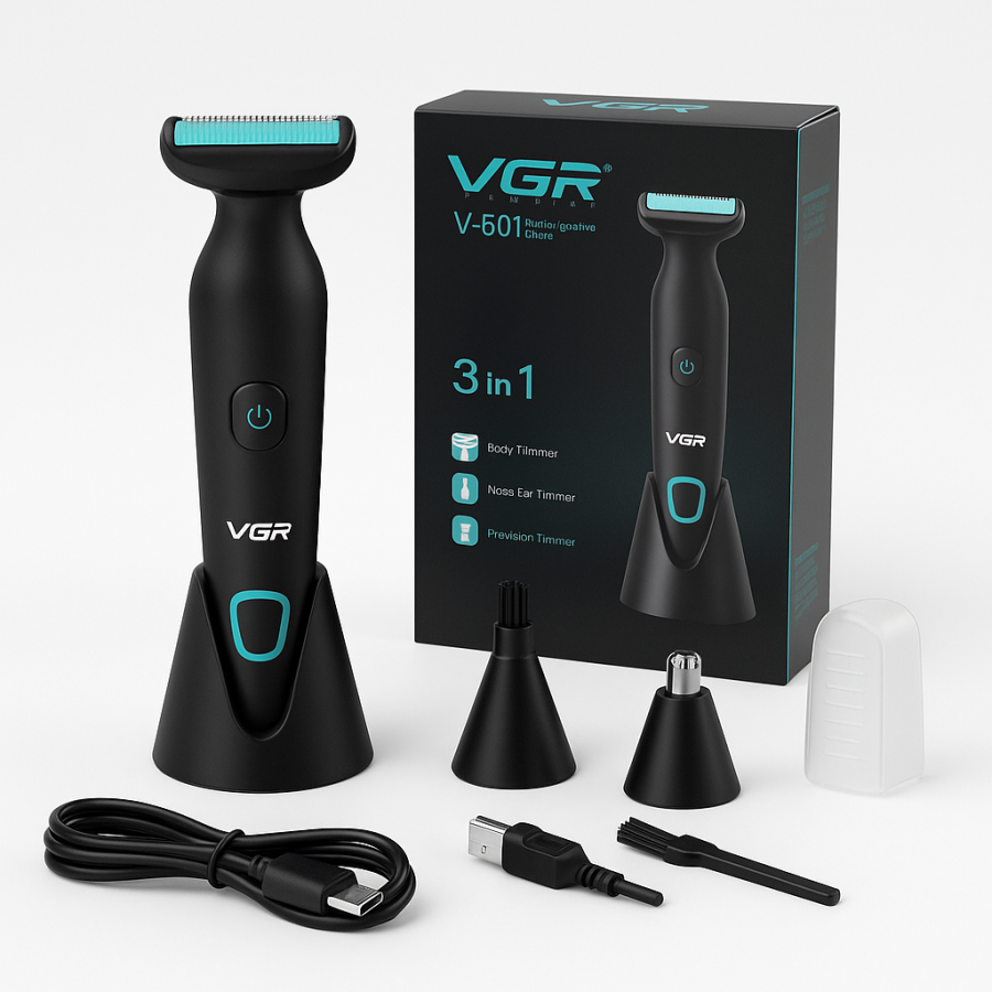 Эпилятор VGR V-601 — 3 в 1, триммер, бритва, устройство для носа/ушей, USB
