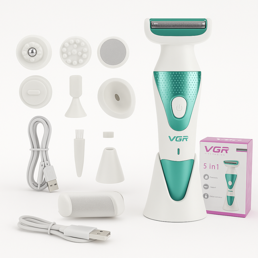 Эпилятор VGR V-720 — 5 в 1, женский триммер, массаж, пемза, USB зарядка