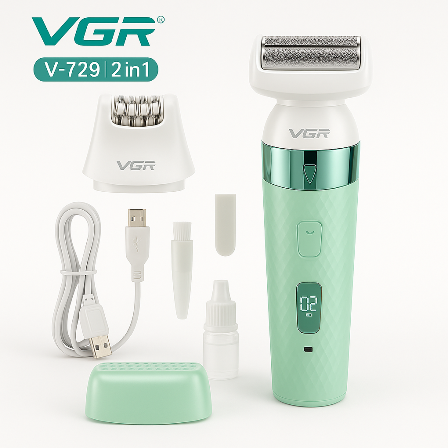 Эпилятор VGR V-729 — 2 в 1, эпиляция + бритьё, беспроводной, LED-дисплей, USB зарядка