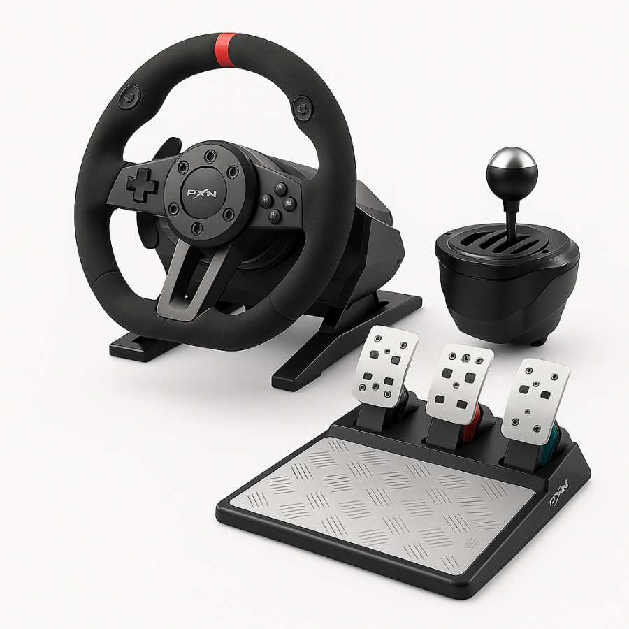 Ігрове кермо PXN V10 - симулятор водіння з педалями та коробкою передач, PC/PS4/XBOX/SWITCH