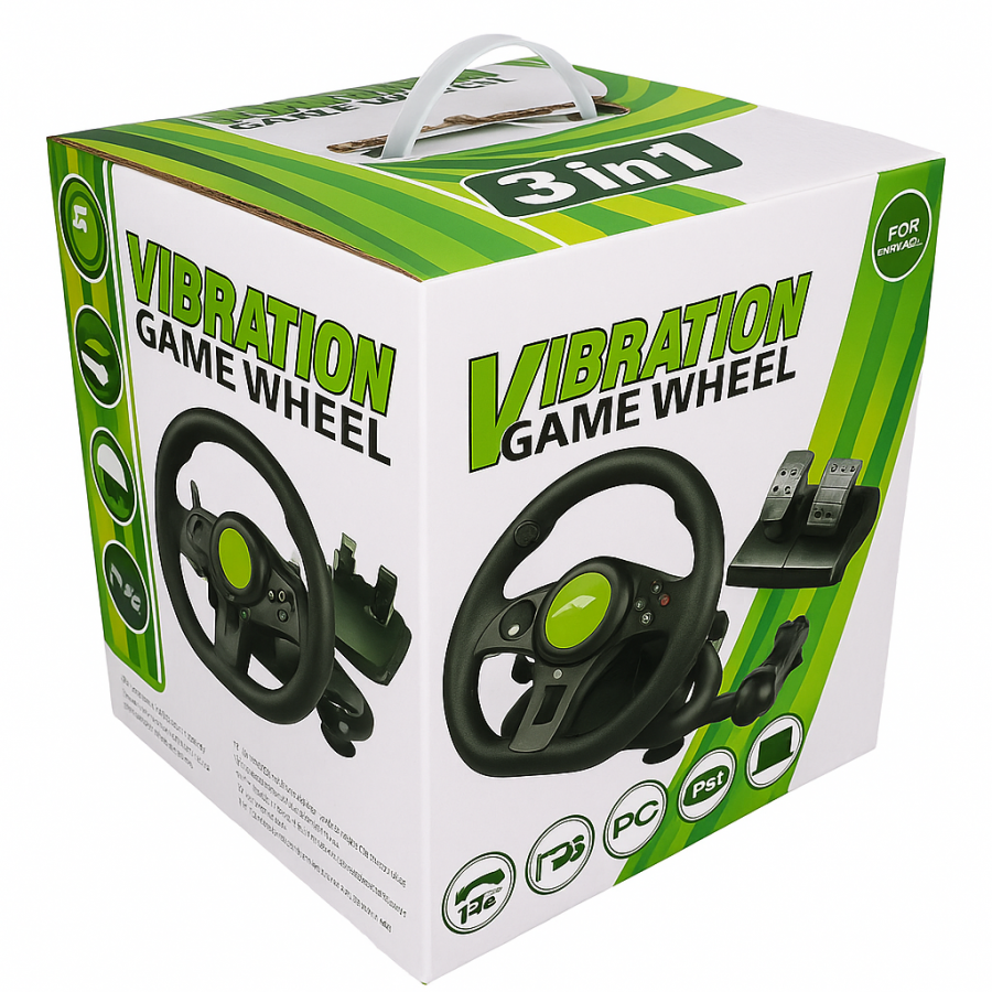 Игровой руль USB 3 в 1 — для PS2, PS3 и ПК, с педалями, виброотдача, кабельное подключение