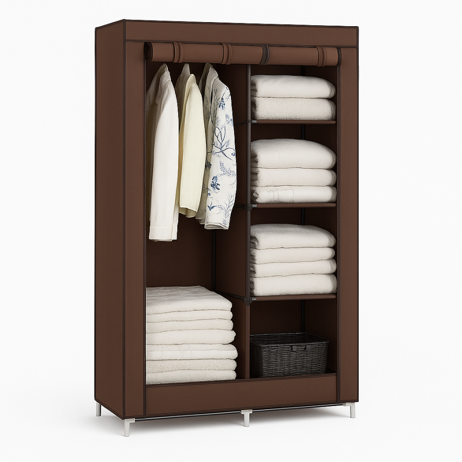 Тканевый шкаф HCX Storage Wardrobe AND 88105, 6 полок + отделение для вешалок, коричневый