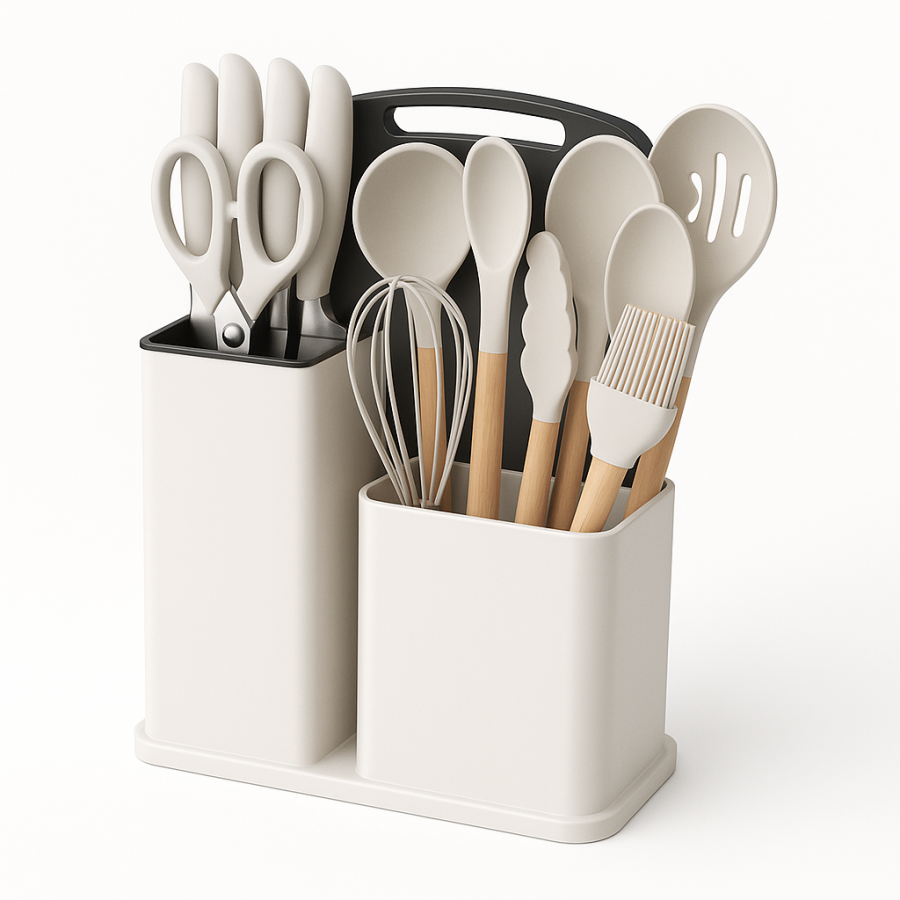 Набір кухонного приладдя 19 предметів Kitchen Set - силікон, дерево, ножі та лопатки