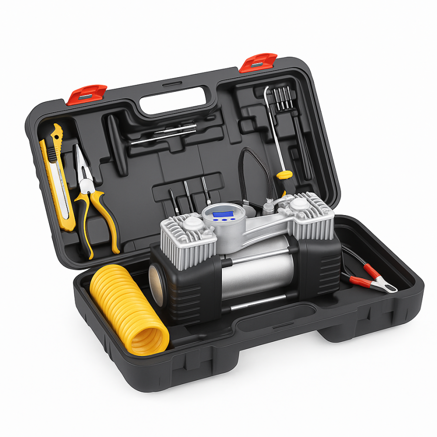 Автомобільний двоциліндровий компресор Air Pump в кейсі — потужний насос для шин та інструментів.