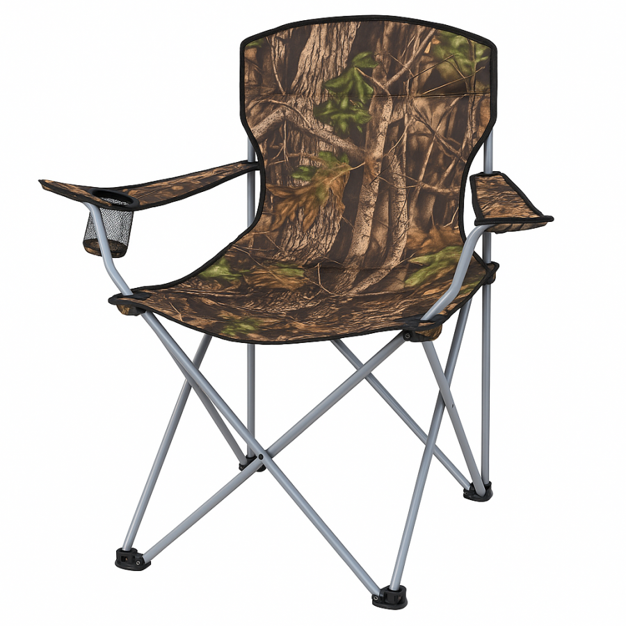 Складное рыбацкое кресло-стул с подлокотниками и подстаканником, камуфляж