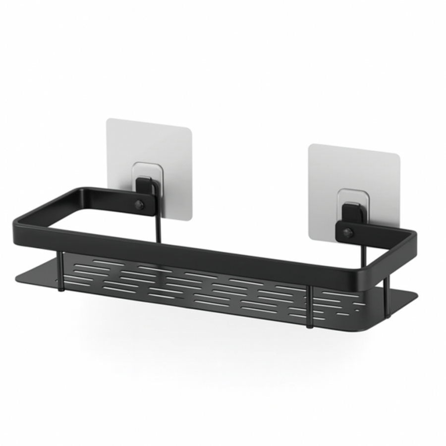 Настінна полиця-органайзер STORAGE RACK — чорна полиця у ванну без свердління