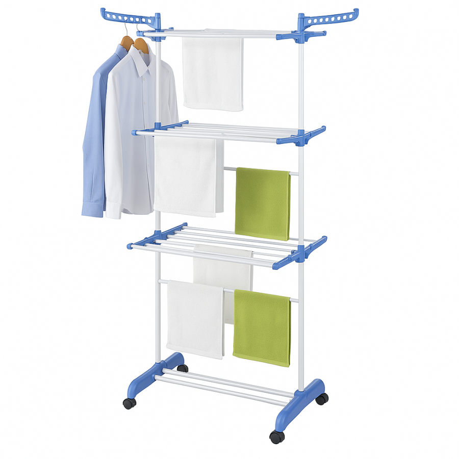 Сушилка для белья большая складная с 3 ярусами и колесиками Garment Rack