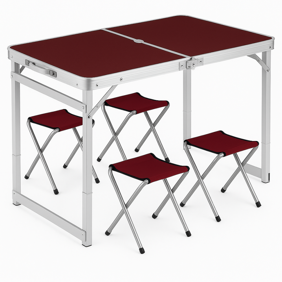 Посилений складний стіл для пікніка з 4 стільцями 120×60 см коричневий