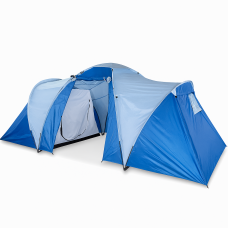 Палатка для кемпинга 4-местная с тамбуром и 2 комнатами 2788, двухслойная, водостойкая, голубая