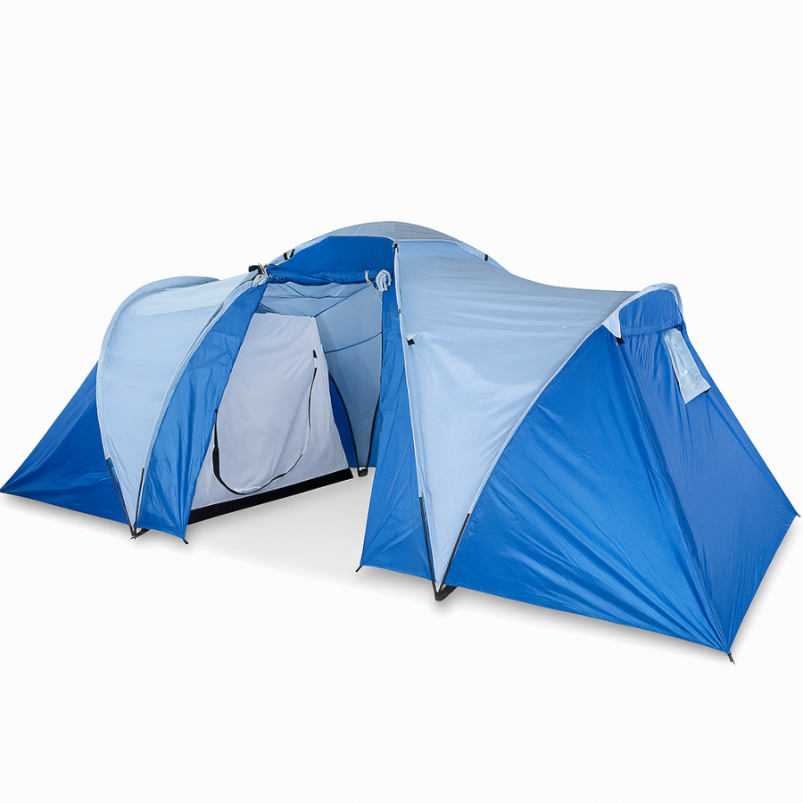 Палатка для кемпинга 4-местная с тамбуром и 2 комнатами 2788, двухслойная, водостойкая, голубая