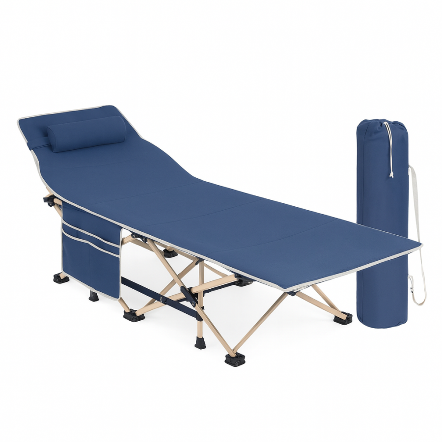 Раскладушка кровать складная с чехлом и мягким матрасом RK0-002, 190×71×35 см, синяя